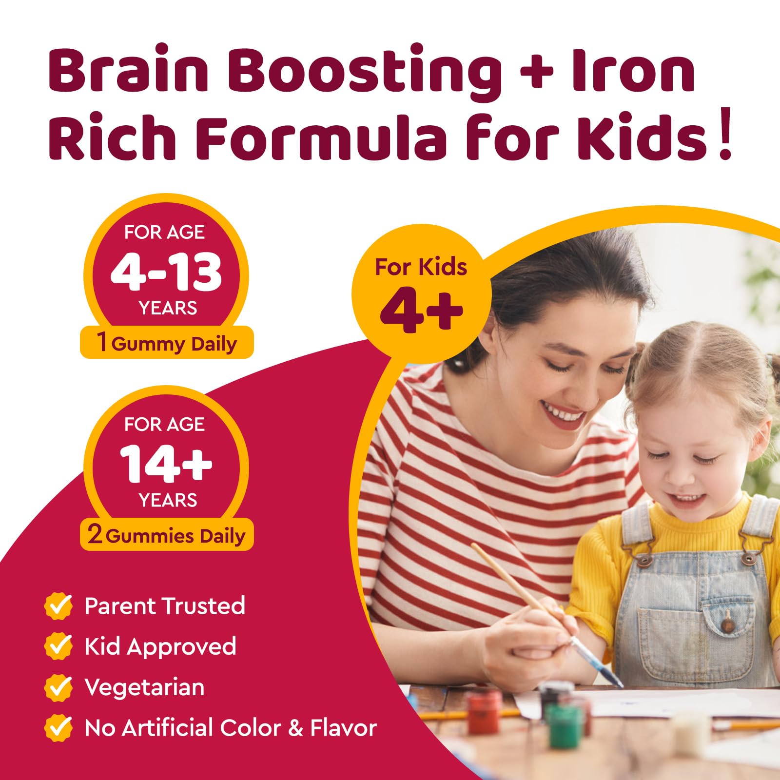 Packaging view of vegan, sugar-free iron gummies for kids