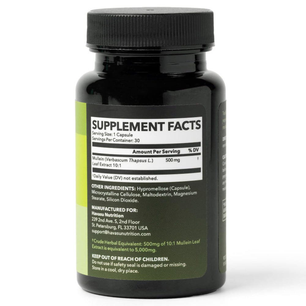 Packaging and label mockup for mullein leaf capsules
