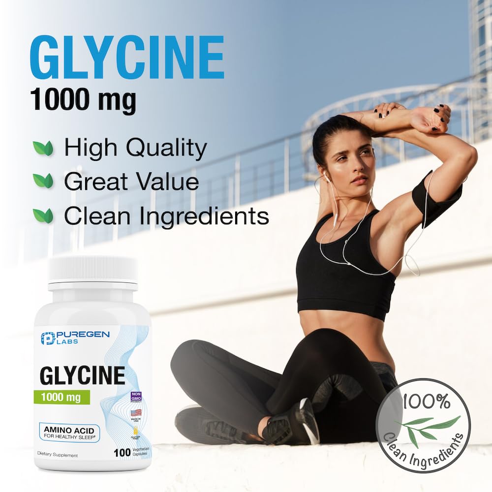 Packaging label for Puregen Labs Glycine 1000mg 300 capsules