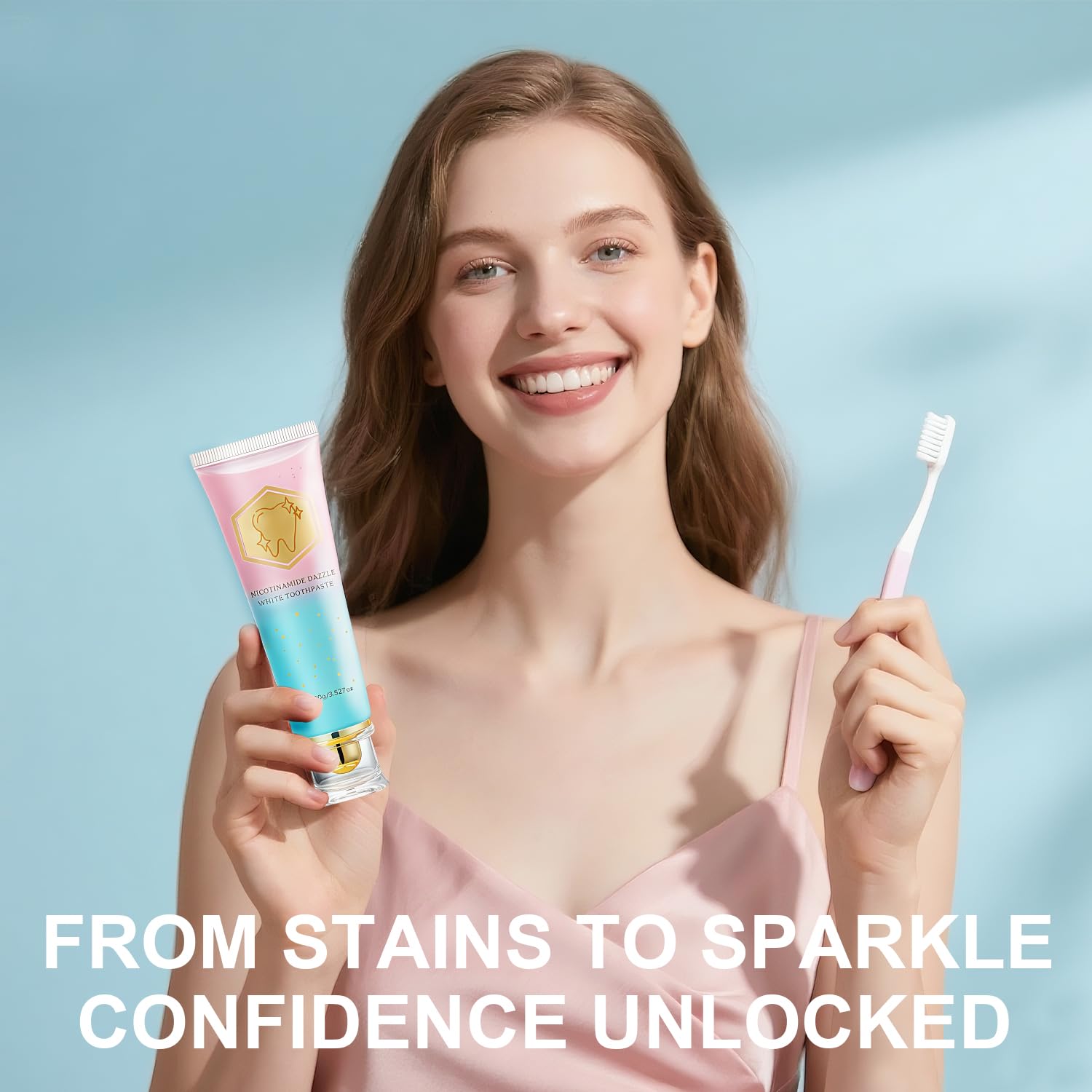 Two-pack toothpaste packaging emphasizing fresh breath and gentle care