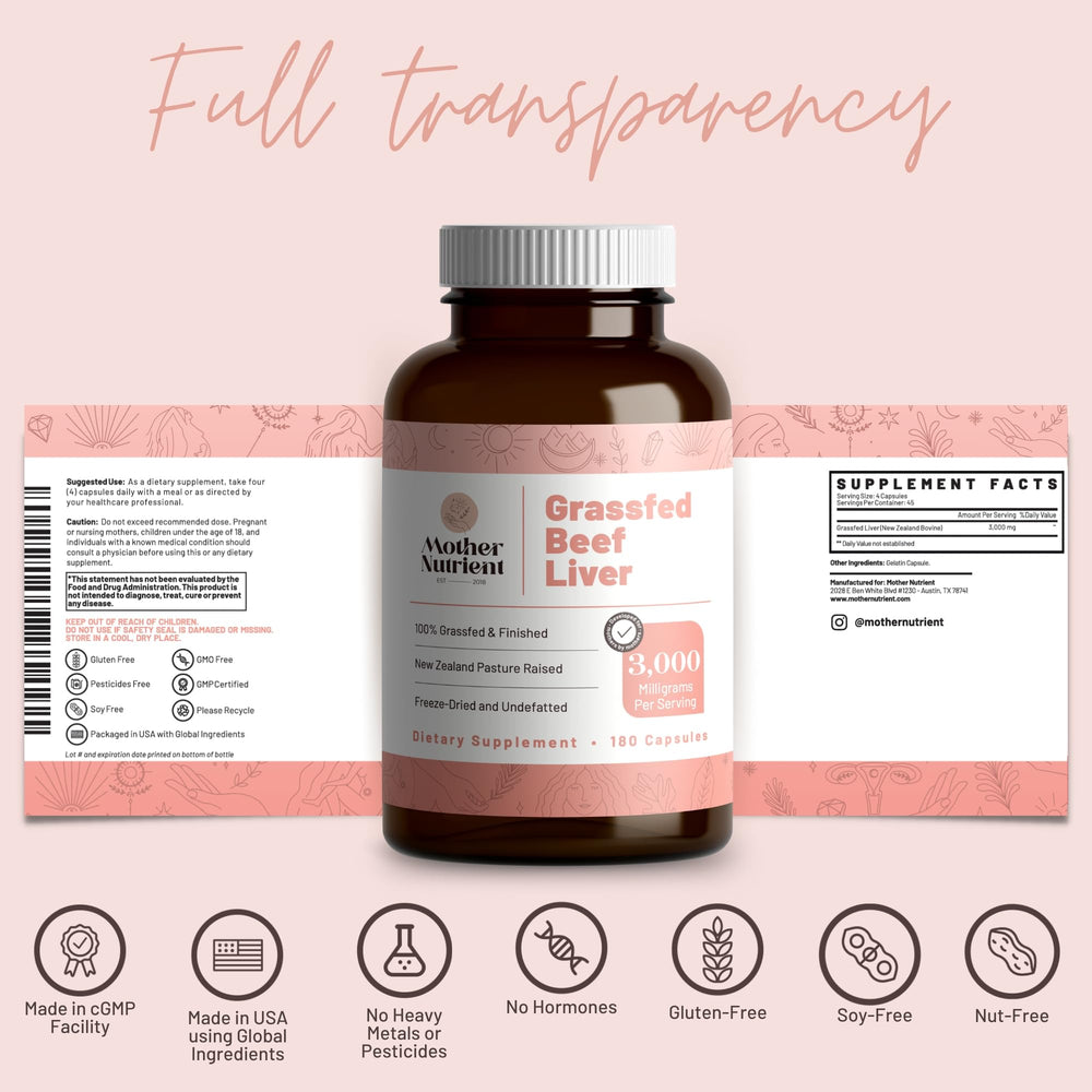 Product packaging and nutrition label for beef liver capsules