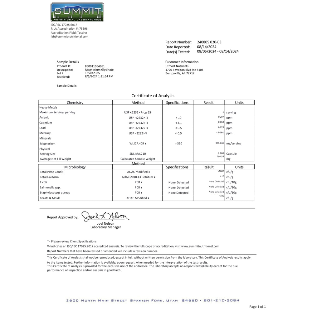 Magnesium Glycinate packaging shown on a white background