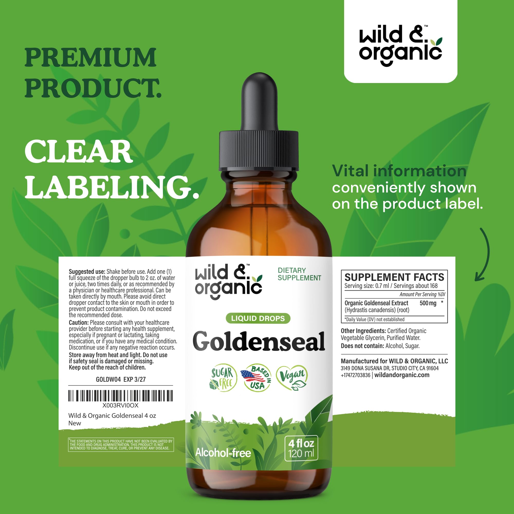 Packaging outer box of Wild & Organic Goldenseal Tincture
