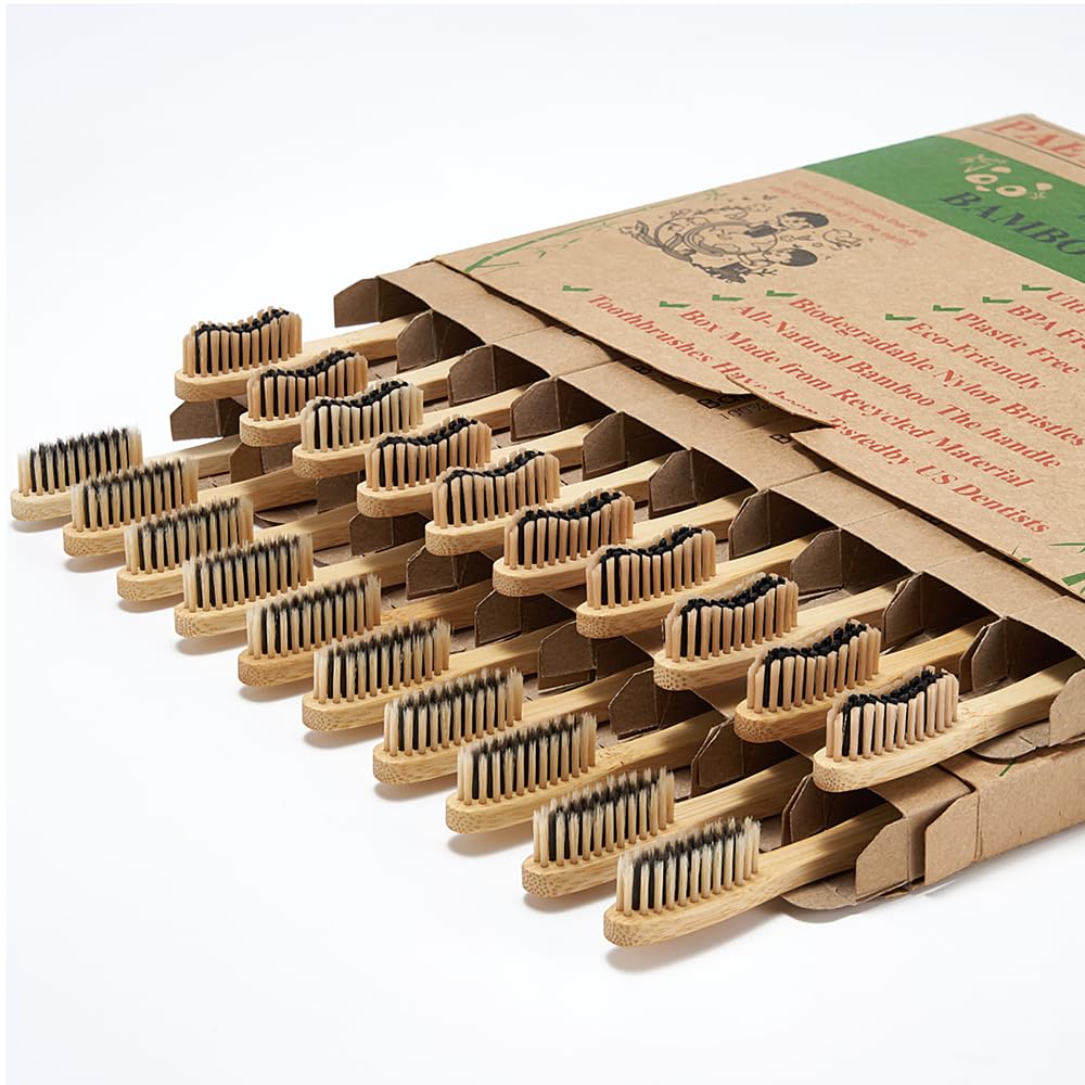 Paeyaer 20-count bamboo toothbrushes with soft and medium bristles