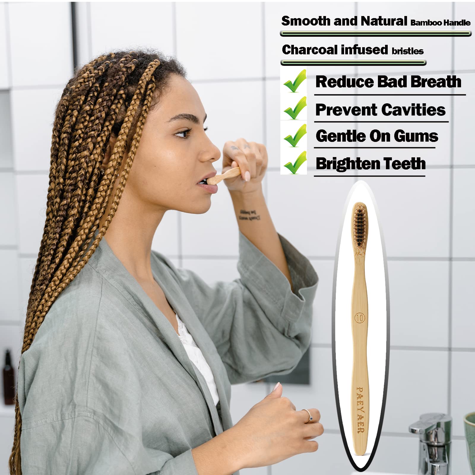 Charcoal wooden bamboo toothbrushes in bulk