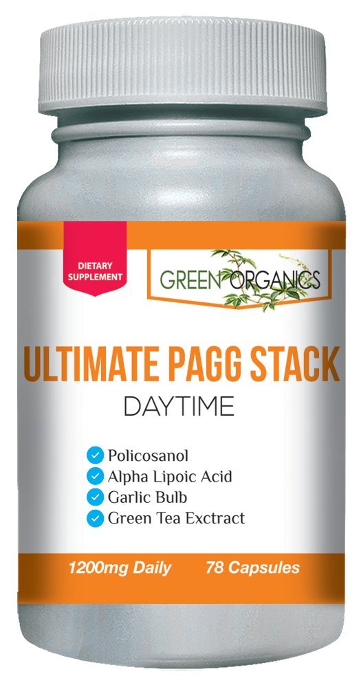 Daytime PAGG Stack pills featuring Biotin, Alpha Lipoic Acid, Garlic Extract and Green Tea