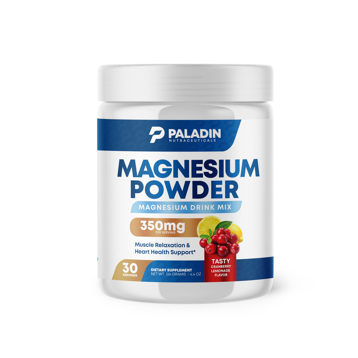 Paladin Nutraceuticals Magnesium Powder canister label with Cranberry Lemonade flavor