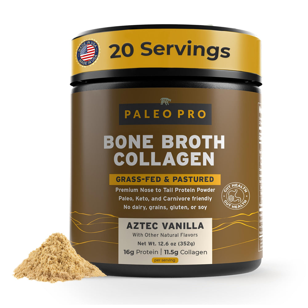 PaleoPro Bone Broth Collagen Powder Aztec Vanilla 20 servings label