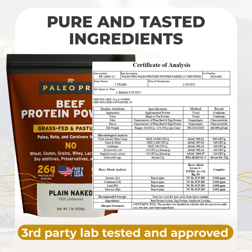 Ingredients for PaleoPro Protein Powder, plain flavor
