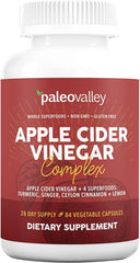 Paleovalley Apple Cider Vinegar Complex bottle label with turmeric and lemon accents