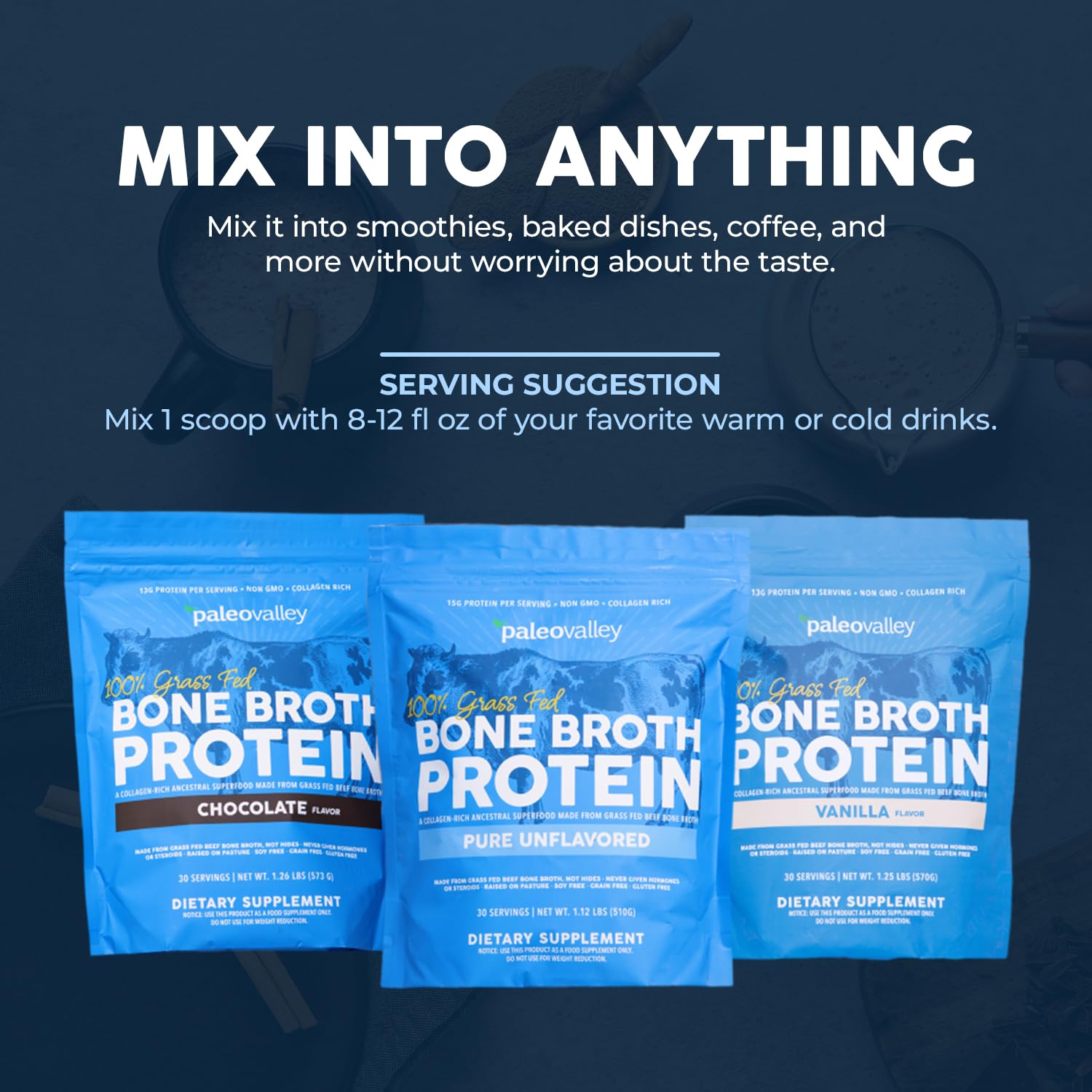 Bone broth protein powder added to a smoothie