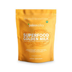 Paleovalley Golden Milk hero image featuring turmeric and mushrooms