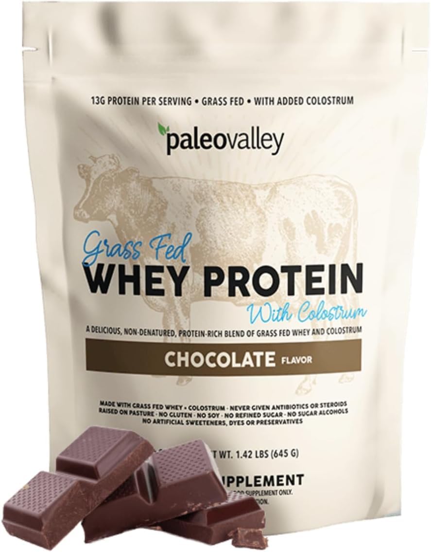 Paleovalley grassfed whey protein powder tub for muscle recovery and gut health