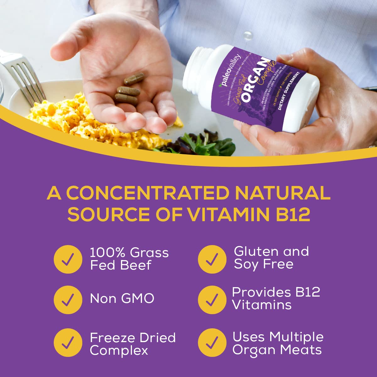 Nutrition highlights showing B12, CoQ10, and selenium