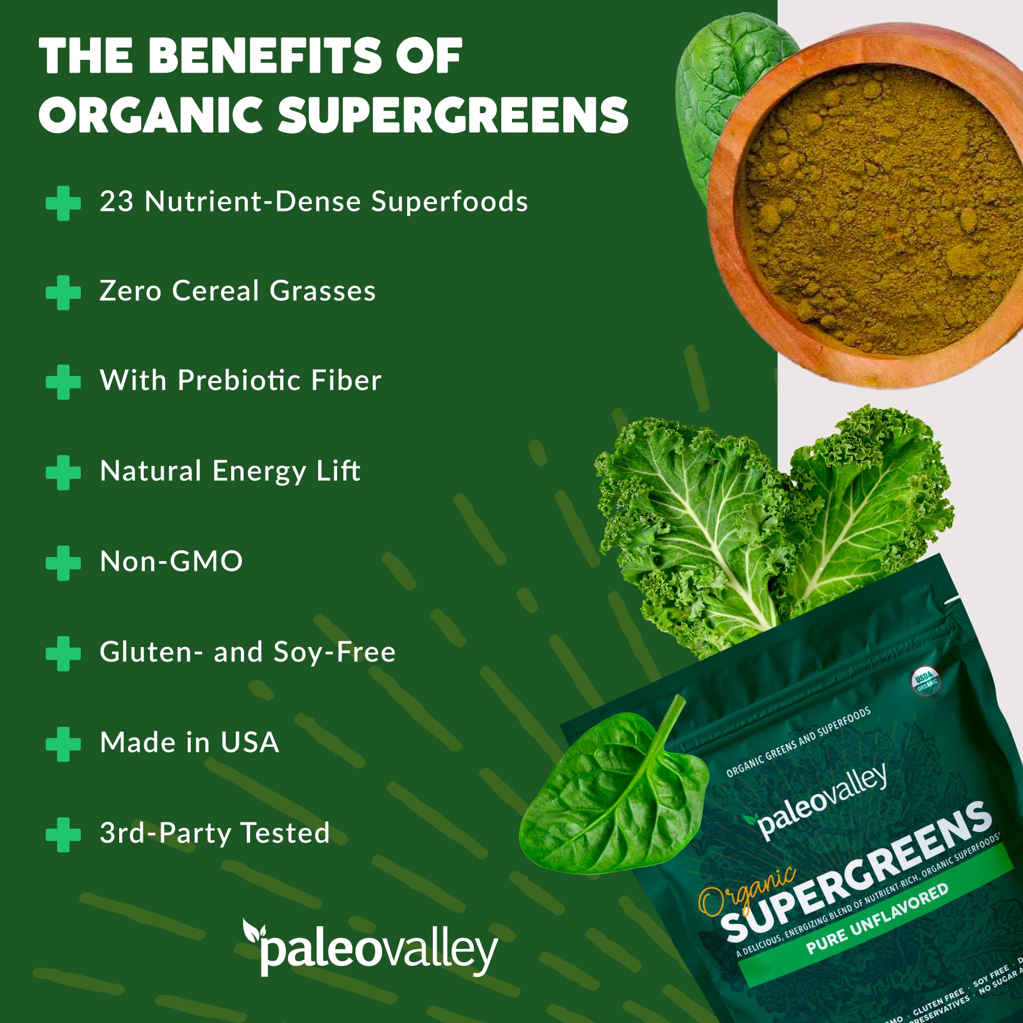 No cereal grasses highlighted in the Organic Supergreens formula