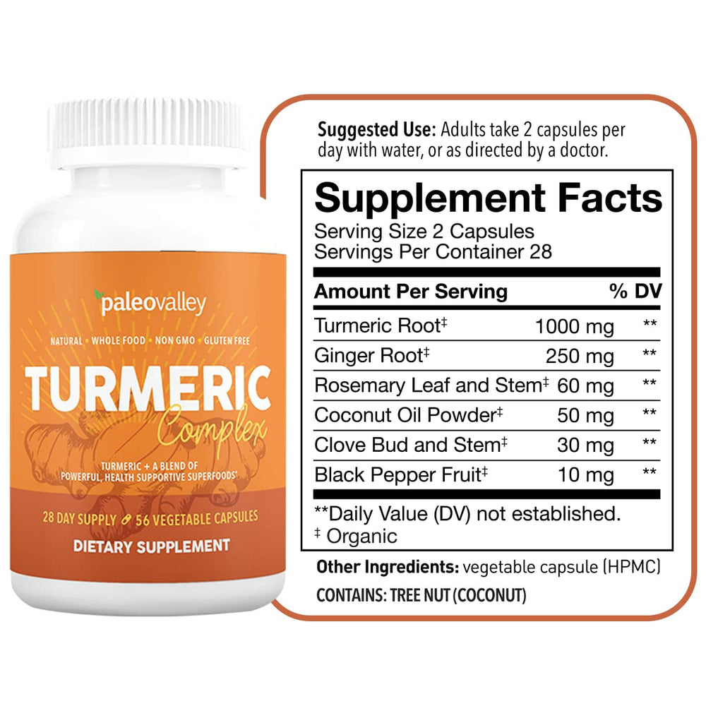 Close-up of Paleovalley Organic Turmeric Complex capsules