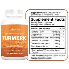 Close-up of Paleovalley Organic Turmeric Complex capsules