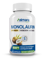 Palmara Health Monolaurin 1200mg per 2-capsule serving bottle and capsules
