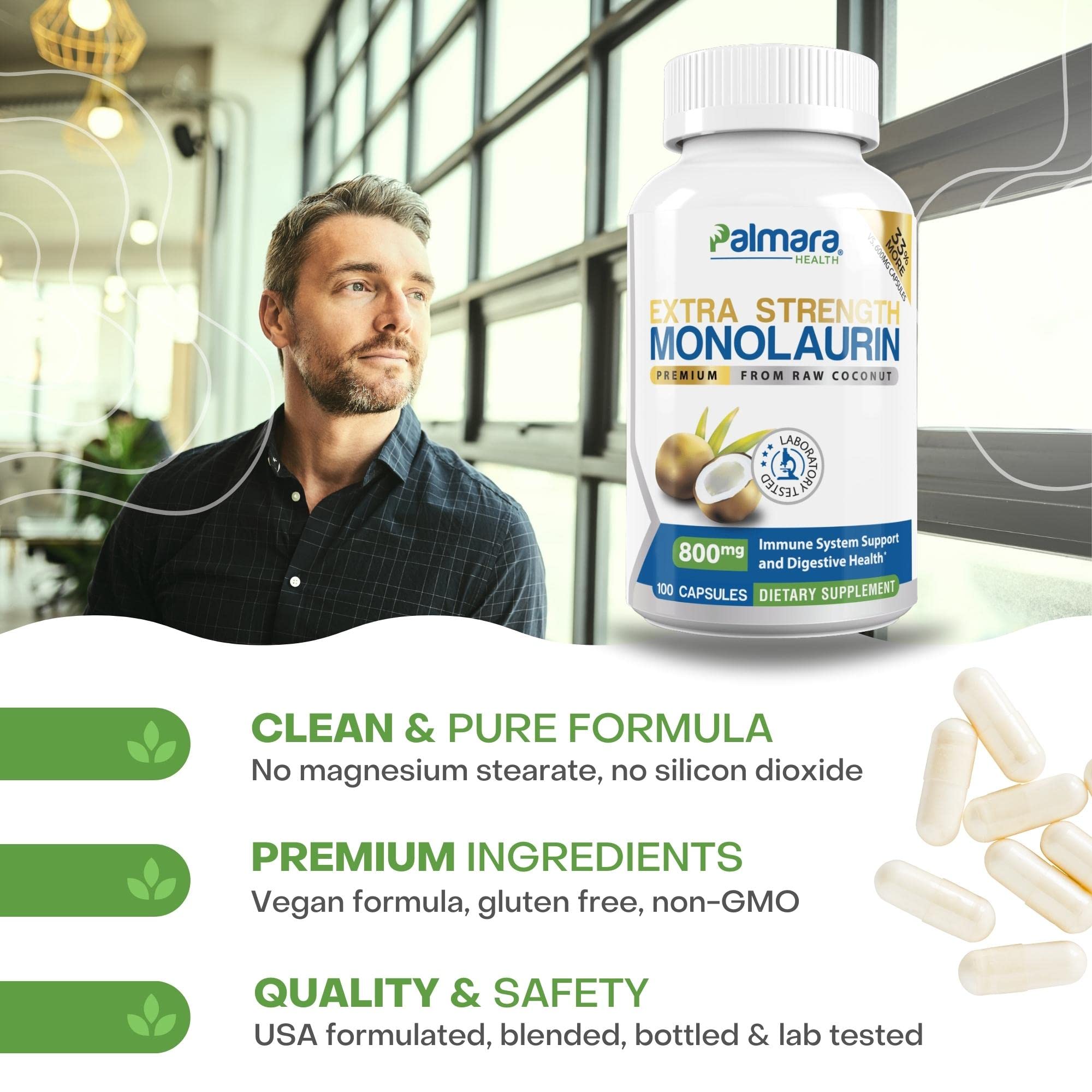 Two capsules per serving Palmara Health Monolaurin
