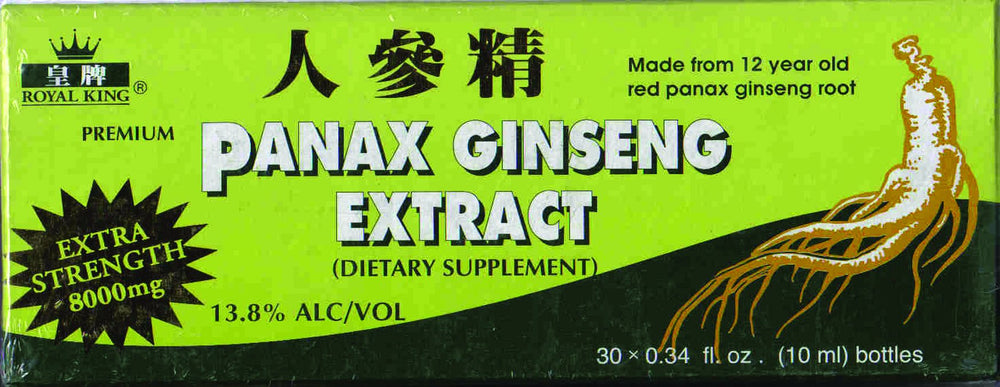 Close-up of Panax Ginseng extract with packaging and ingredients