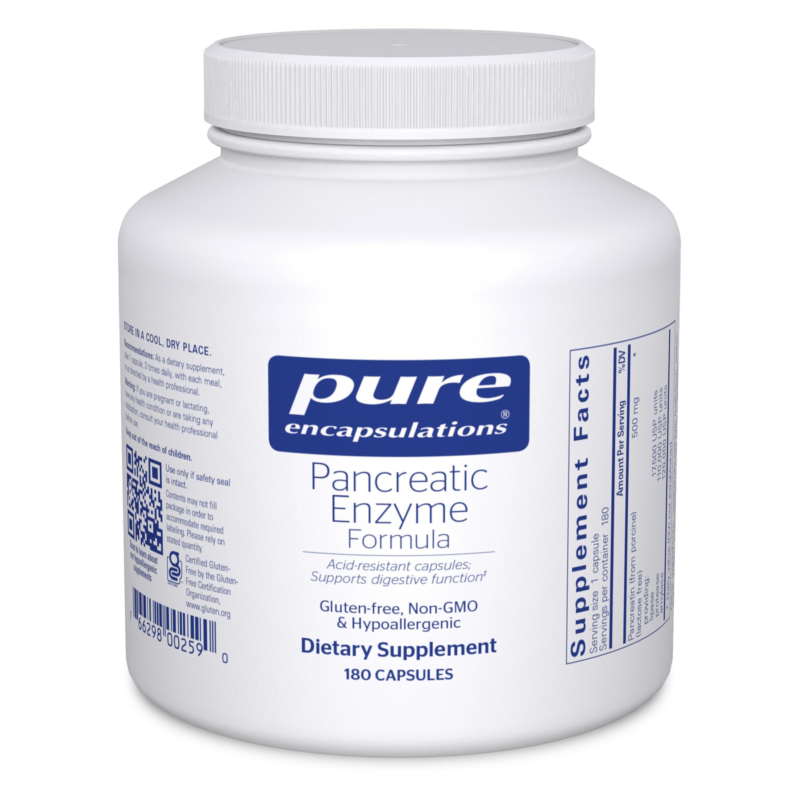 Pure Encapsulations Pancreatic Enzyme Formula bottle on white background