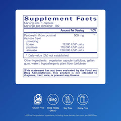 Close-up of Pancreatic Enzyme Formula label showing pancreatin content