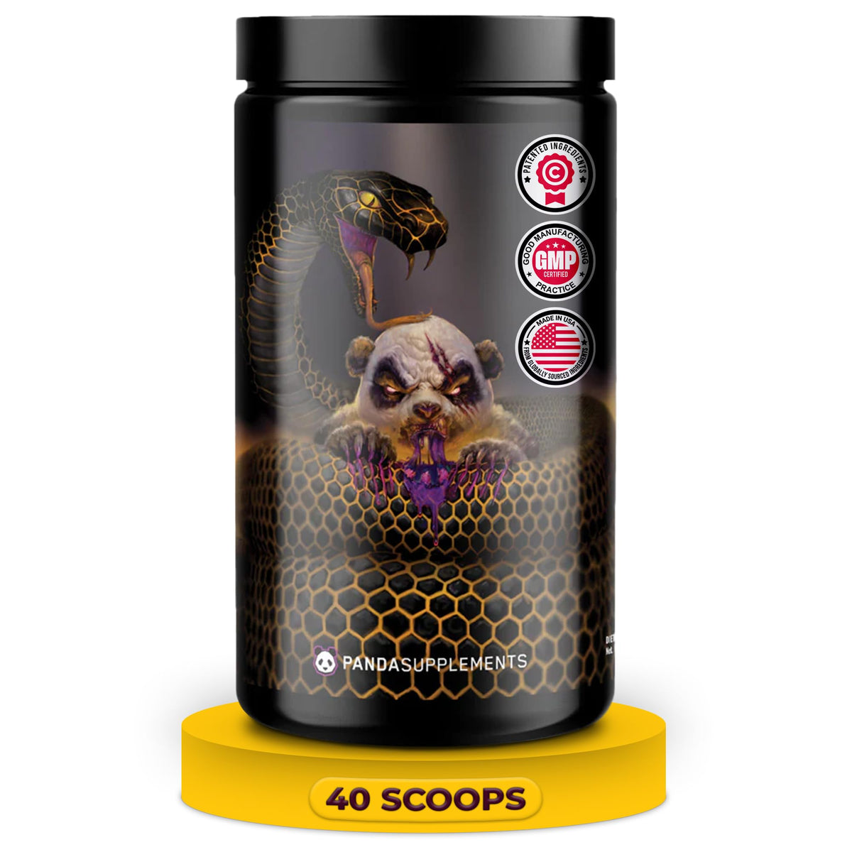 Panda Supps Pandamic Extreme Pre-Workout tub front label in Grape Bubblegum