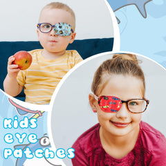 Eye patches attached to glasses demonstrating fit