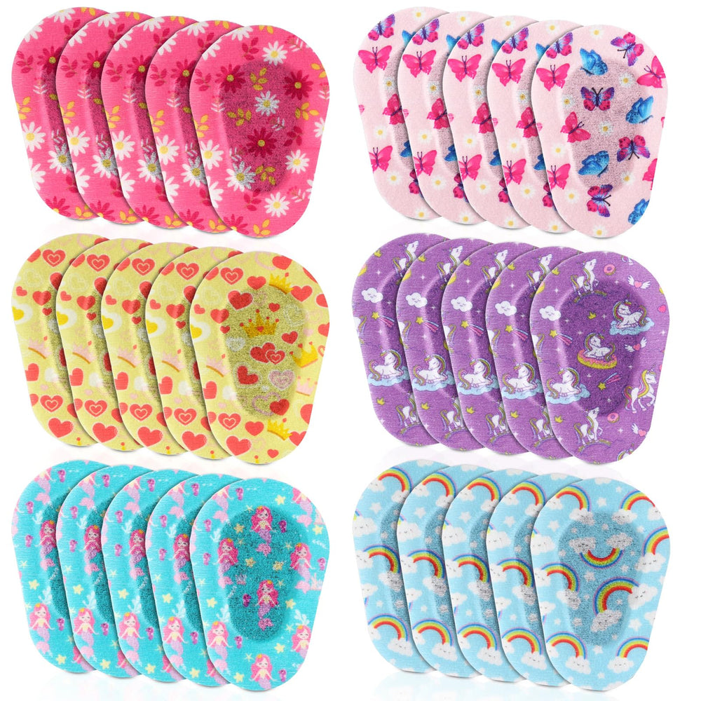 Panelee 30 Pcs Adhesive Eye Patches for Kids - six patterns displayed