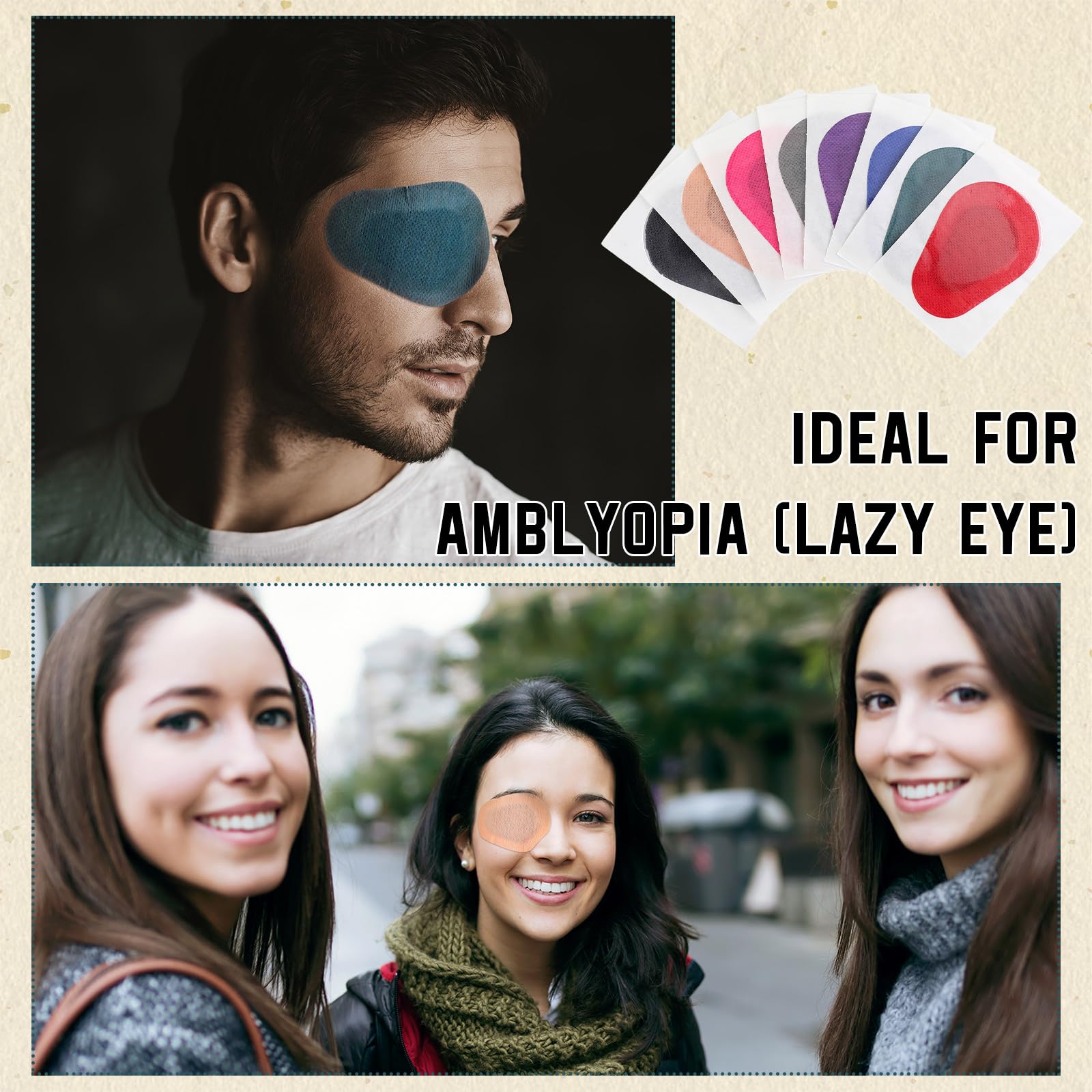 Pack of 40 eye patches laid out for use