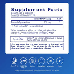 Pantethine Pure Encapsulations bottle back view showing Supplement Facts