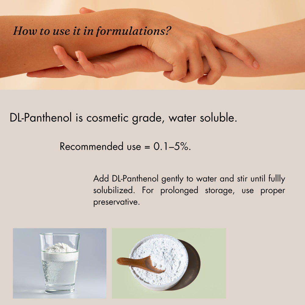 Cosmetic formulation panel highlighting Panthenol as an ingredient