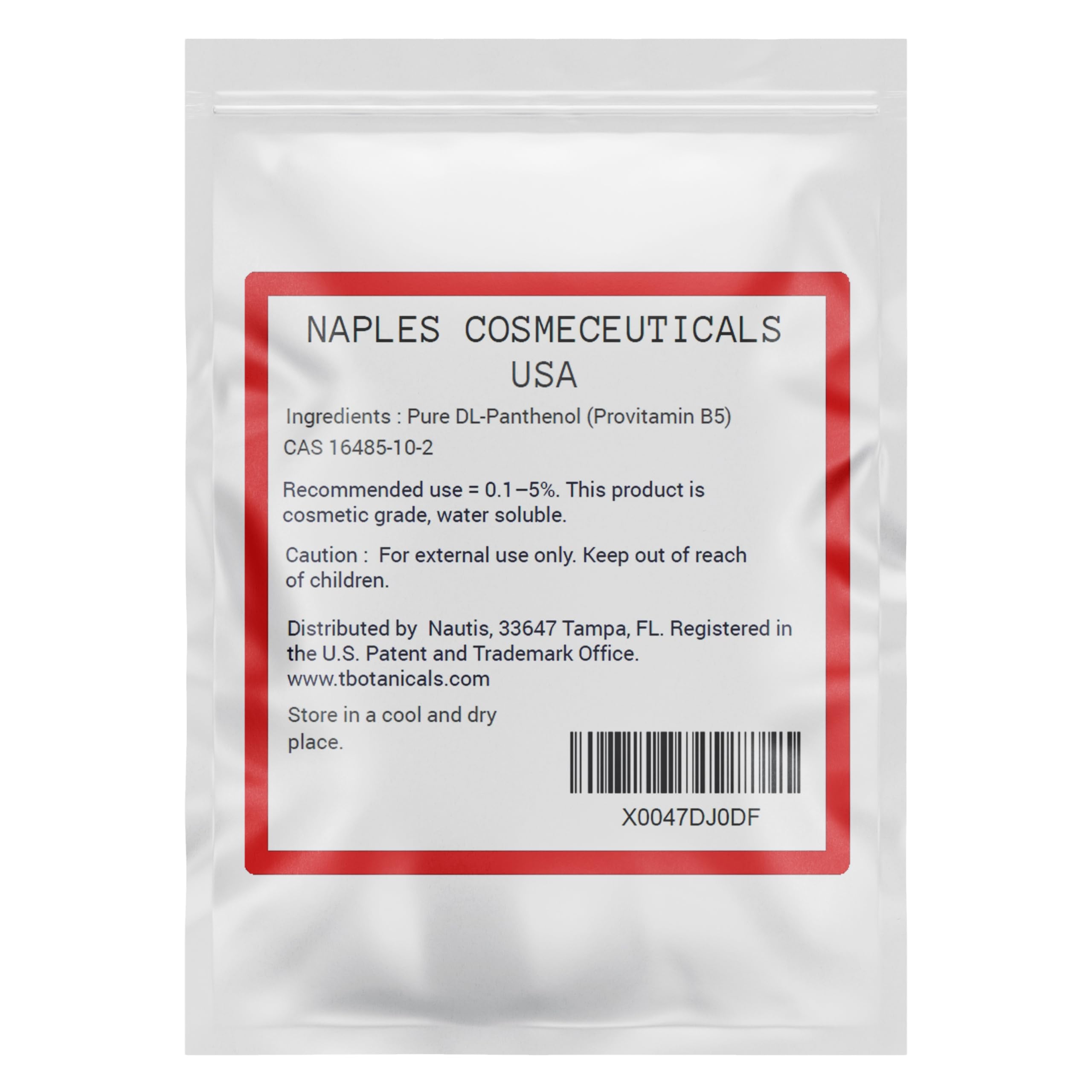 Label and ingredient panel for Panthenol powder