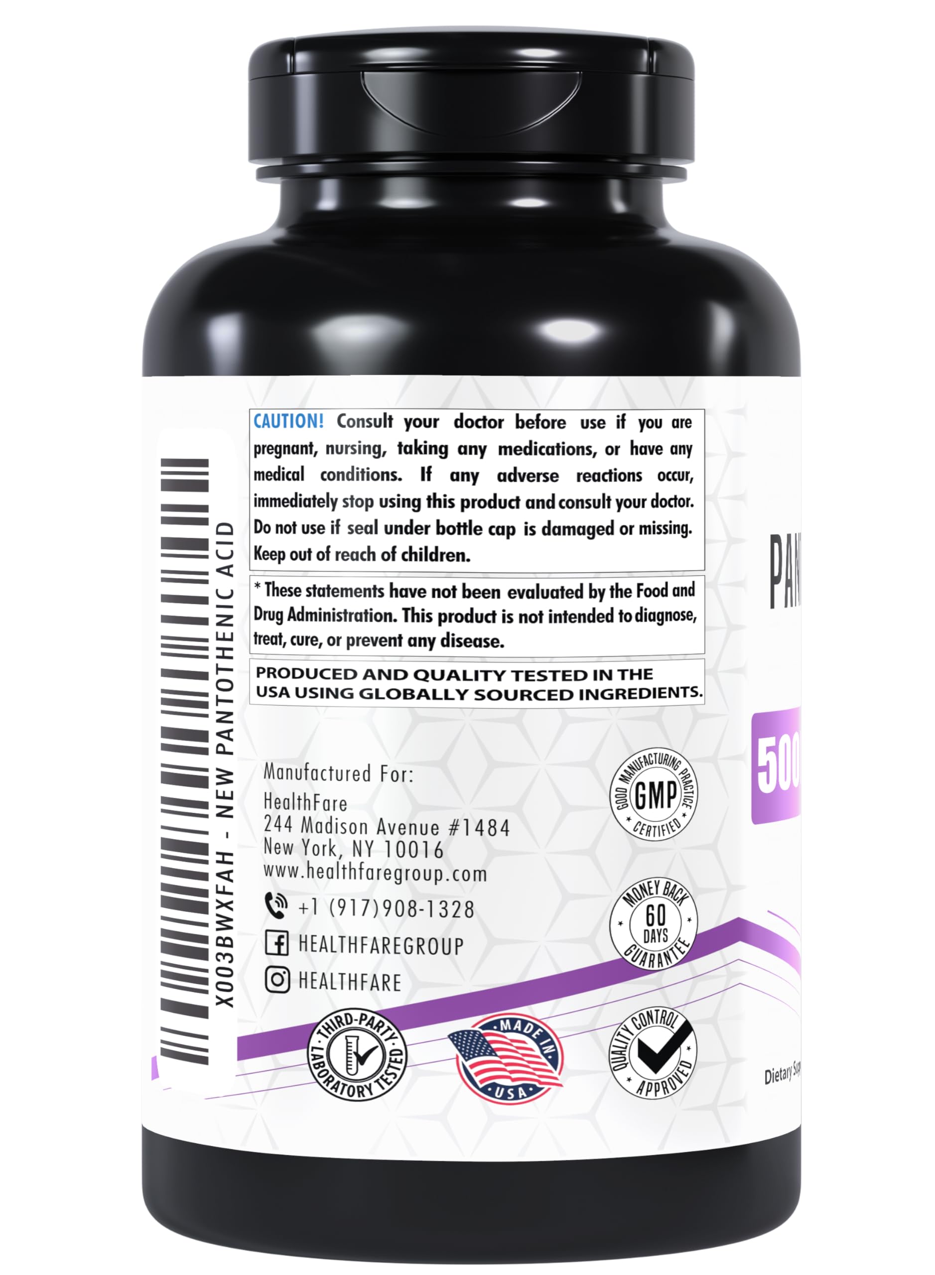 Close-up of pantothenic acid 500mg capsules