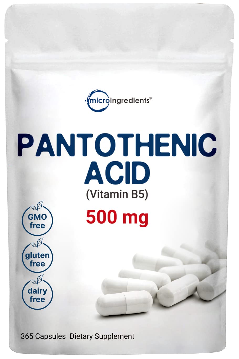 Pantothenic acid B5 500mg capsule close-up
