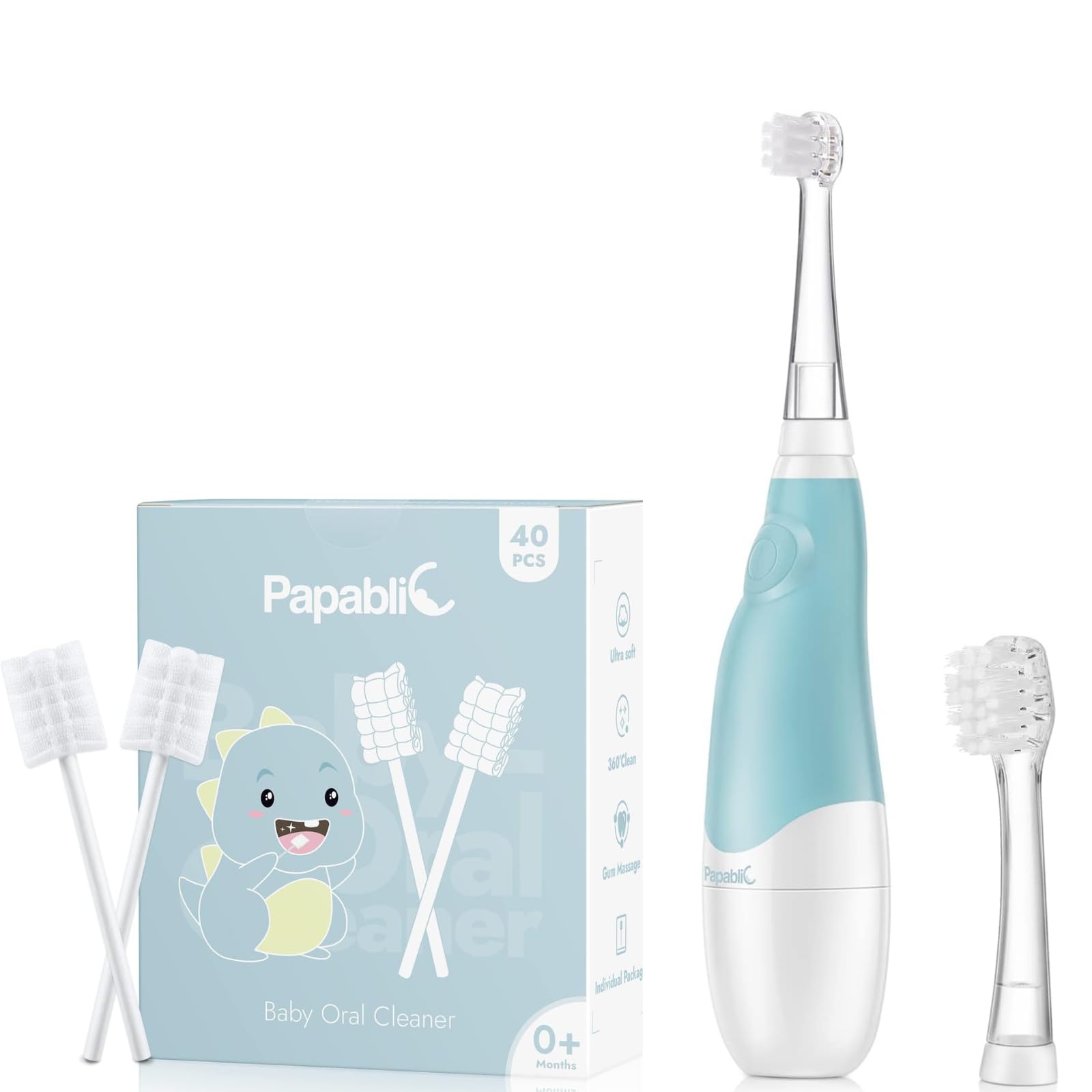 Blue Papablic sonic toothbrush for babies 0-3 years
