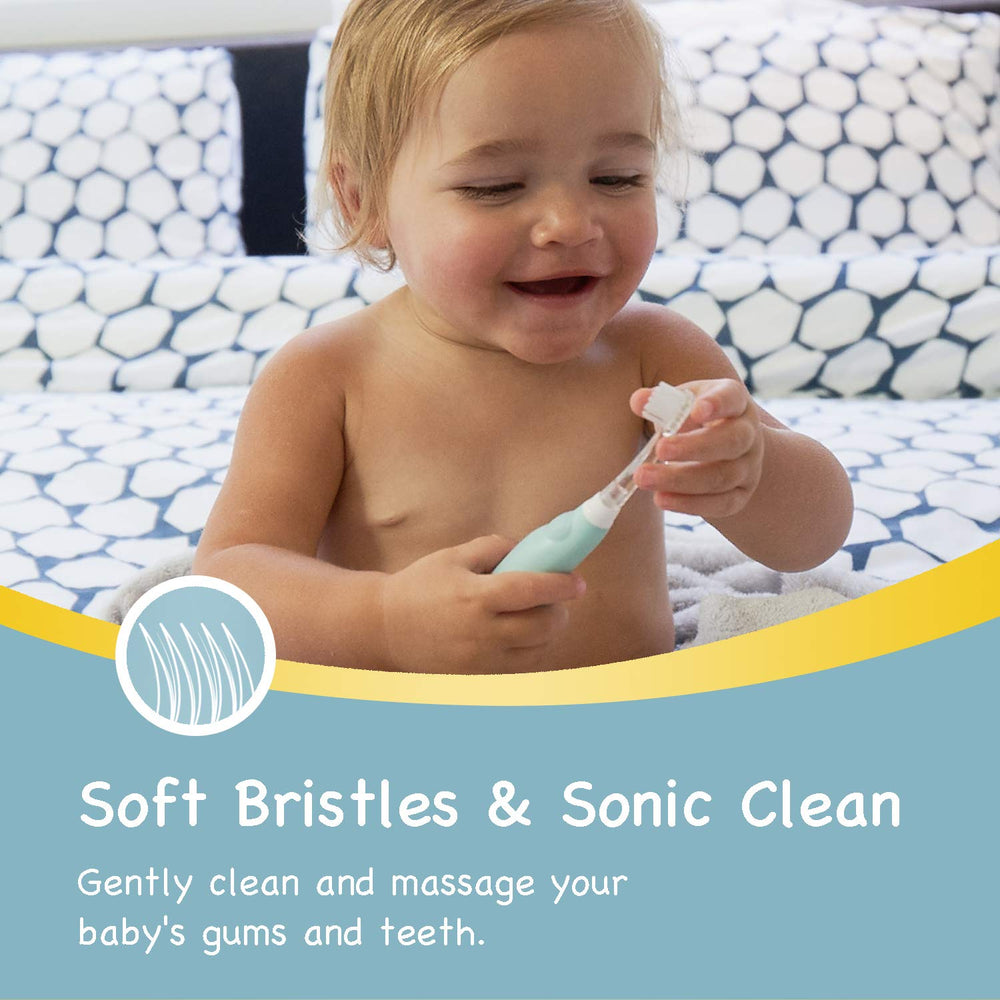 Close-up of 2-minute timer and 30-second reminders on toothbrush