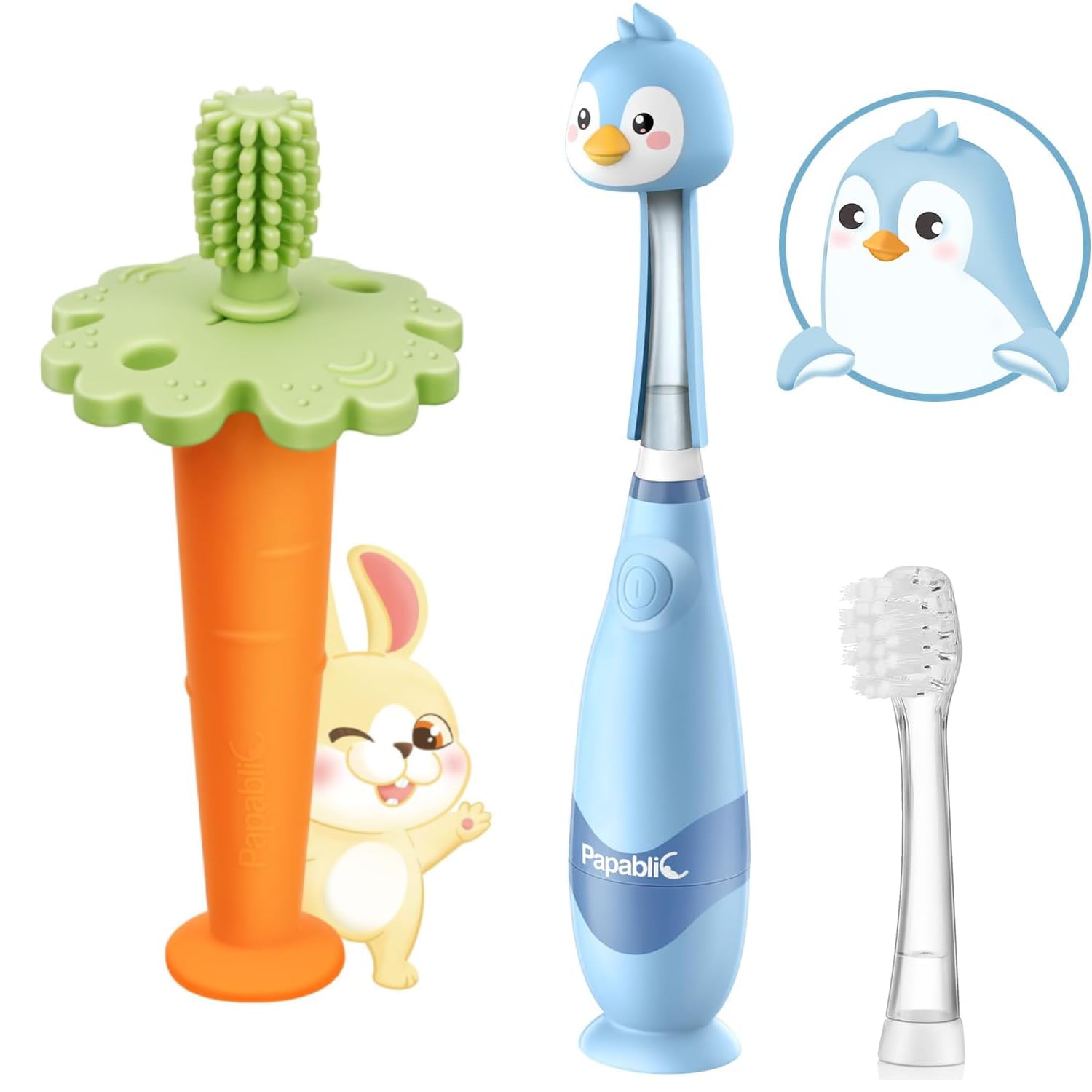 Papablic baby toothbrush teether in carrot silicone design for ages 6-12 months