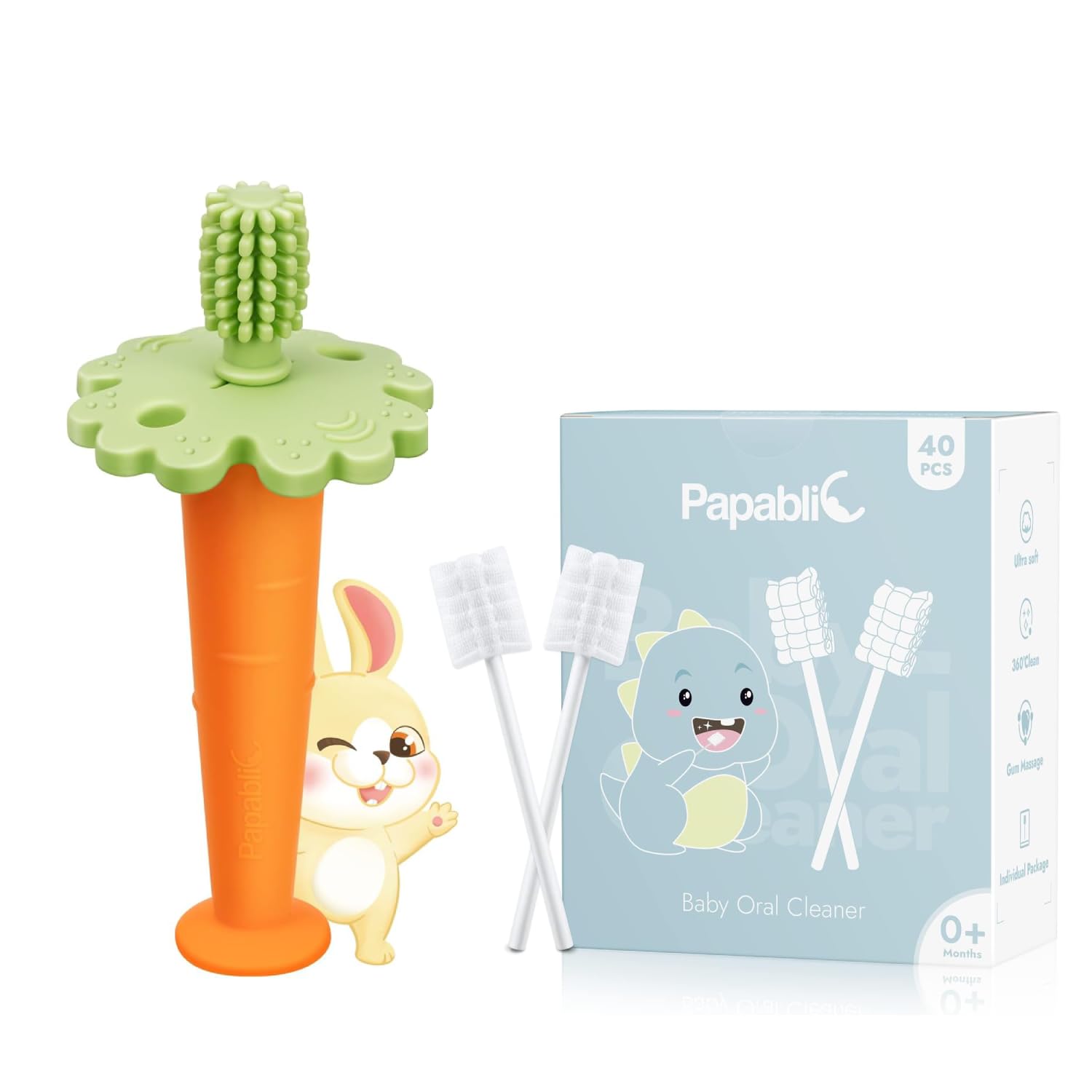 Papablic baby toothbrush teether with carrot silicone design for 6-12 months