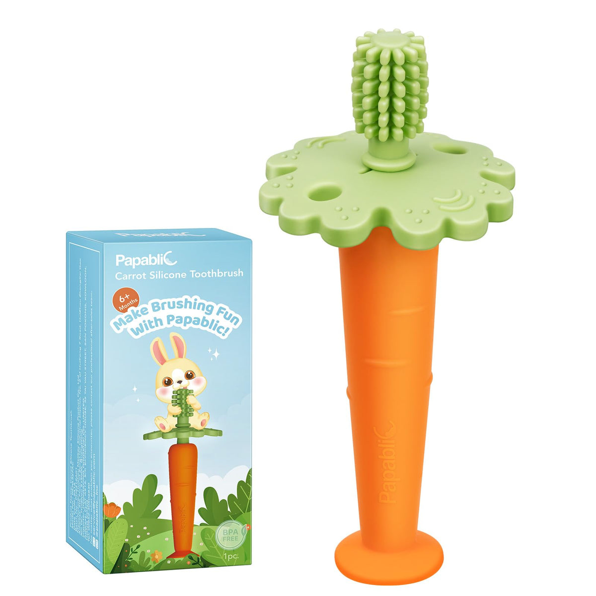 Papablic Carrot Baby Toothbrush for 6 to 12 months — front view