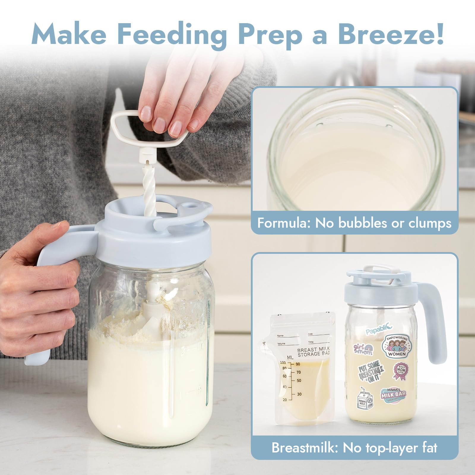 Formula mixing pitcher for breastmilk preparation and storage
