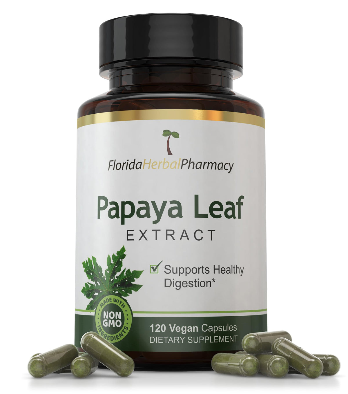 Florida Herbal Pharmacy Papaya Leaf Extract capsules bottle – 500 mg each (10:1 concentrate)