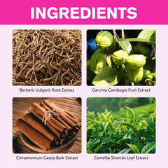 Natural ingredients including berberine, pomegranate, cinnamon, and L-glutamine