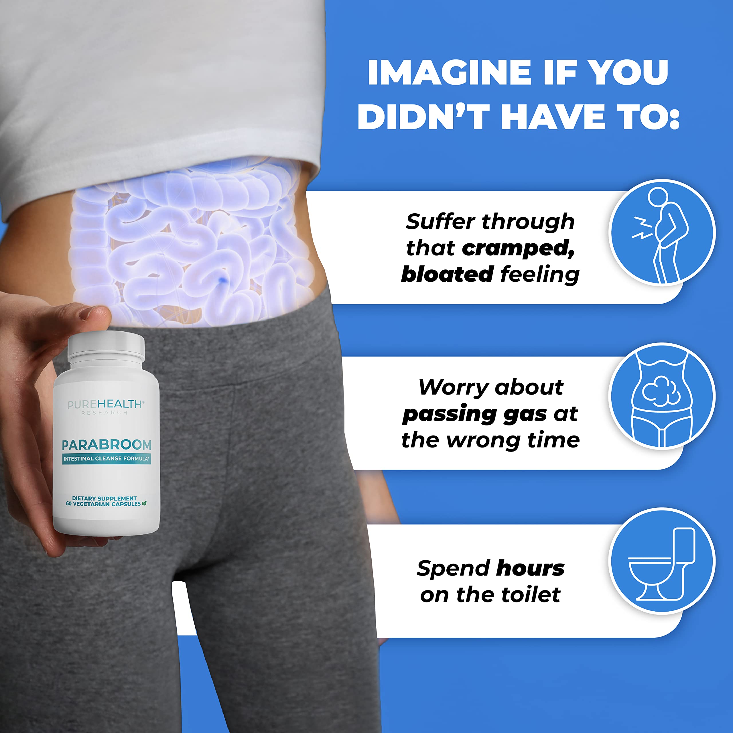 Parabroom bottle back panel with dosage information