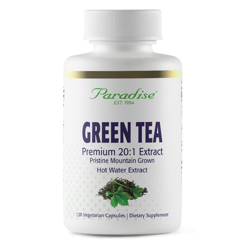 Paradise Green Tea Extract bottle with 120 vegetarian capsules