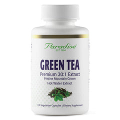 Paradise Green Tea Extract bottle with 120 vegetarian capsules