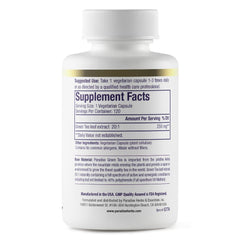 Close-up of Paradise Green Tea Extract label showing Non-GMO and Gluten Free