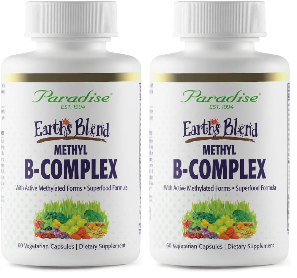 Paradise Herbs Earth's Blend B-Complex bottle label on white background