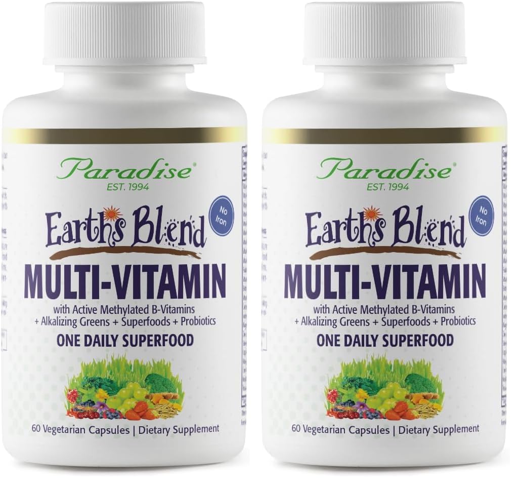 Front view of Paradise Herbs Earth's Blend multivitamin bottle