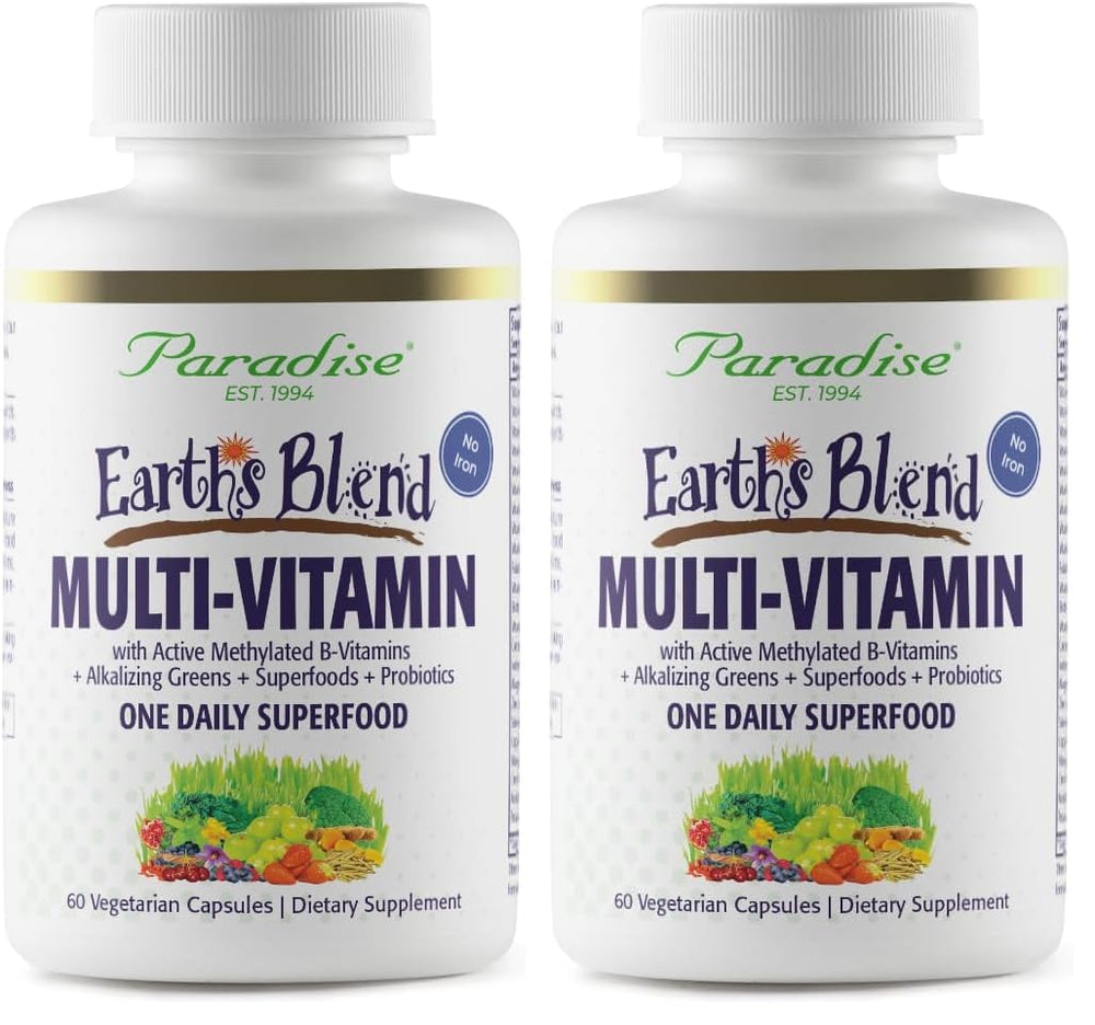 Front view of Paradise Herbs Earth's Blend multivitamin bottle